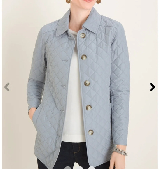 Chico's Quilted Jacket W Buttons Lt Sky Blue Size 2 NWT Plus Size - Picture 4 of 5